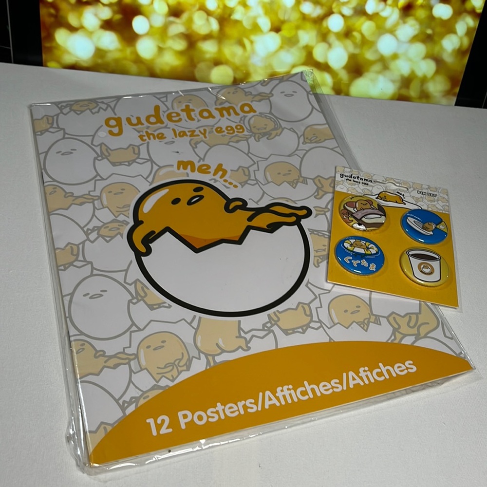 Sanrio | Gudetama | Poster Book & 4 Pc Pin Set | Bundle